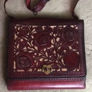 Vintage Floral Leather Crossbody Bag